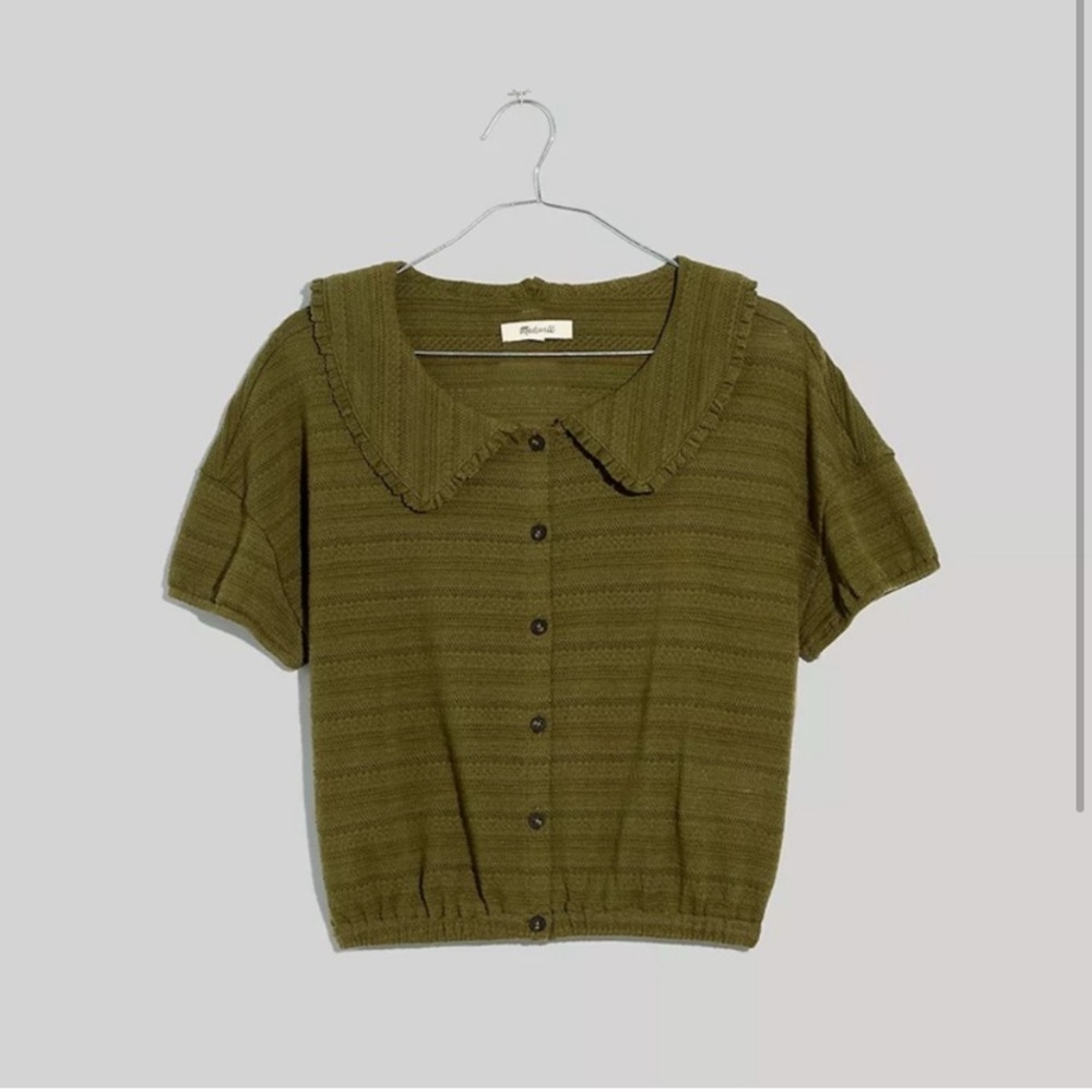 Madewell Ruffled collar crop top in kale size small